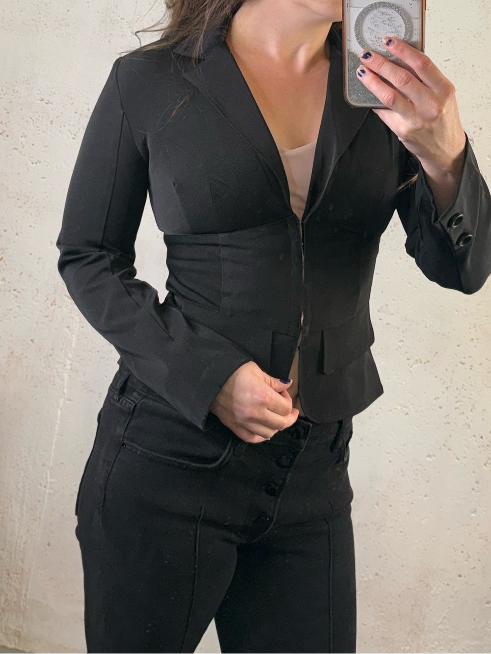 Aziz Black Lace-Up Back Corset Style Blazer Size Small NEW